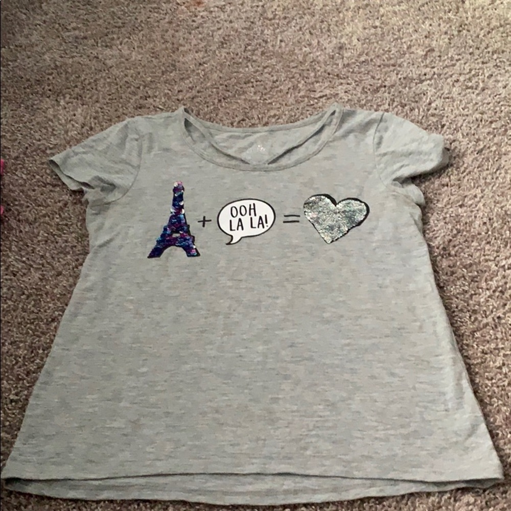 Girls Grey paris theme sequin shirt